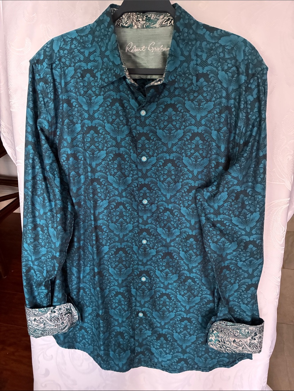 Robert Graham Teal and Black Damask Button-Down Shirt